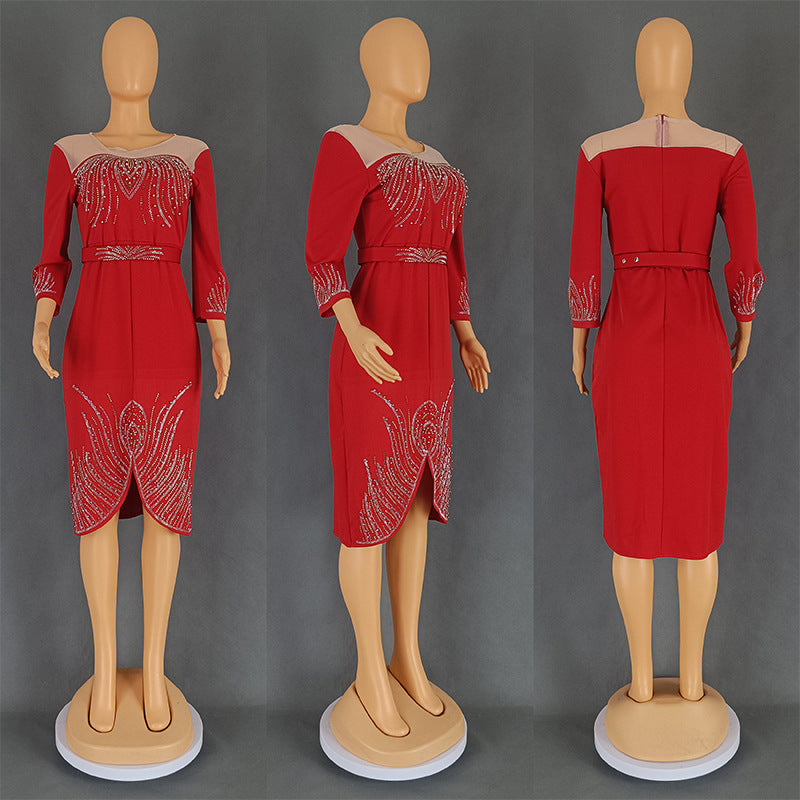 African Women Half-Sleeve Beaded Beaded Party Dress 7