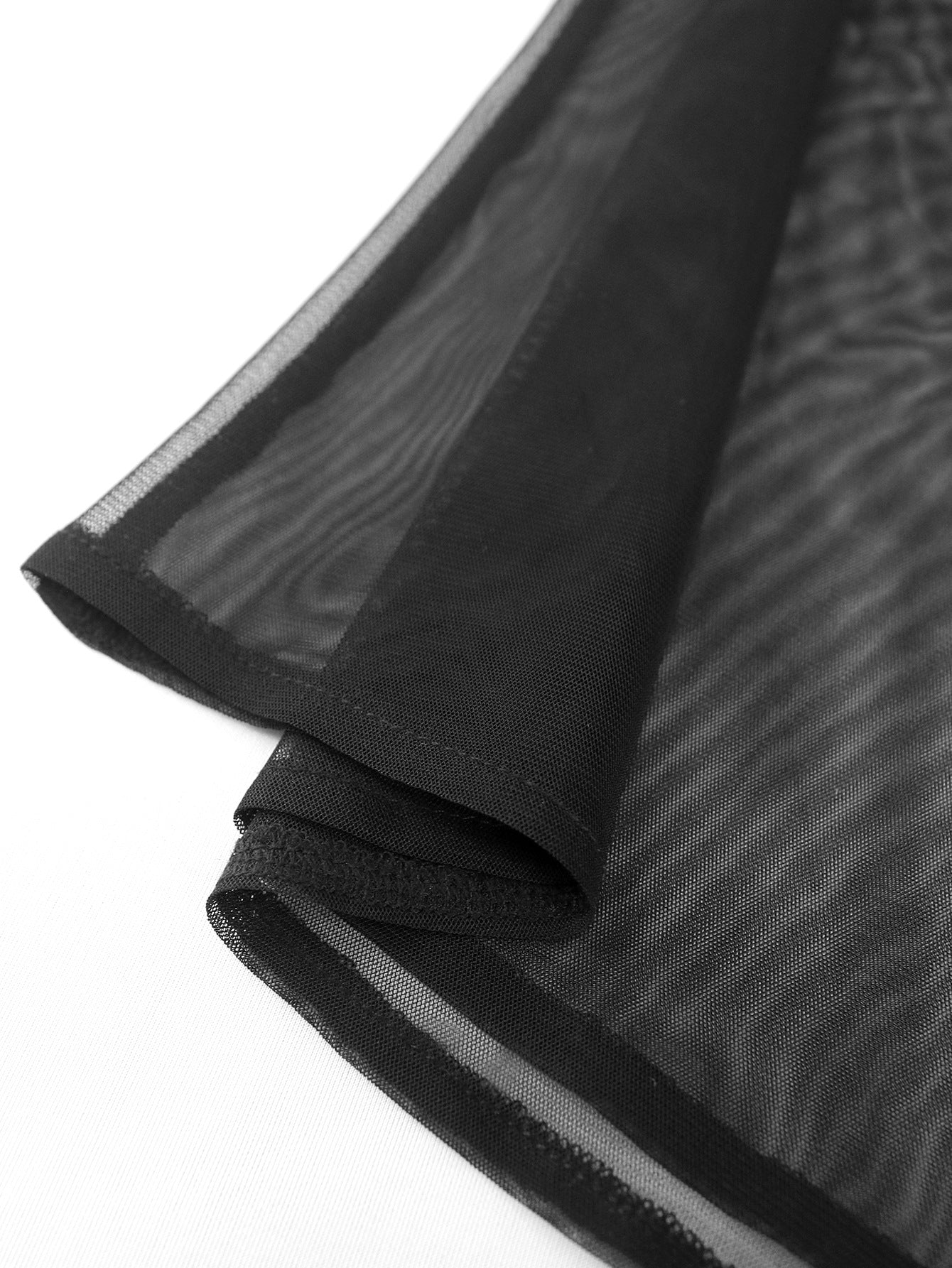 Sexy See-Through Long Sleeve Blouse V-Neck Mesh Patchwork Slim Waist Slim Fit Tops 14