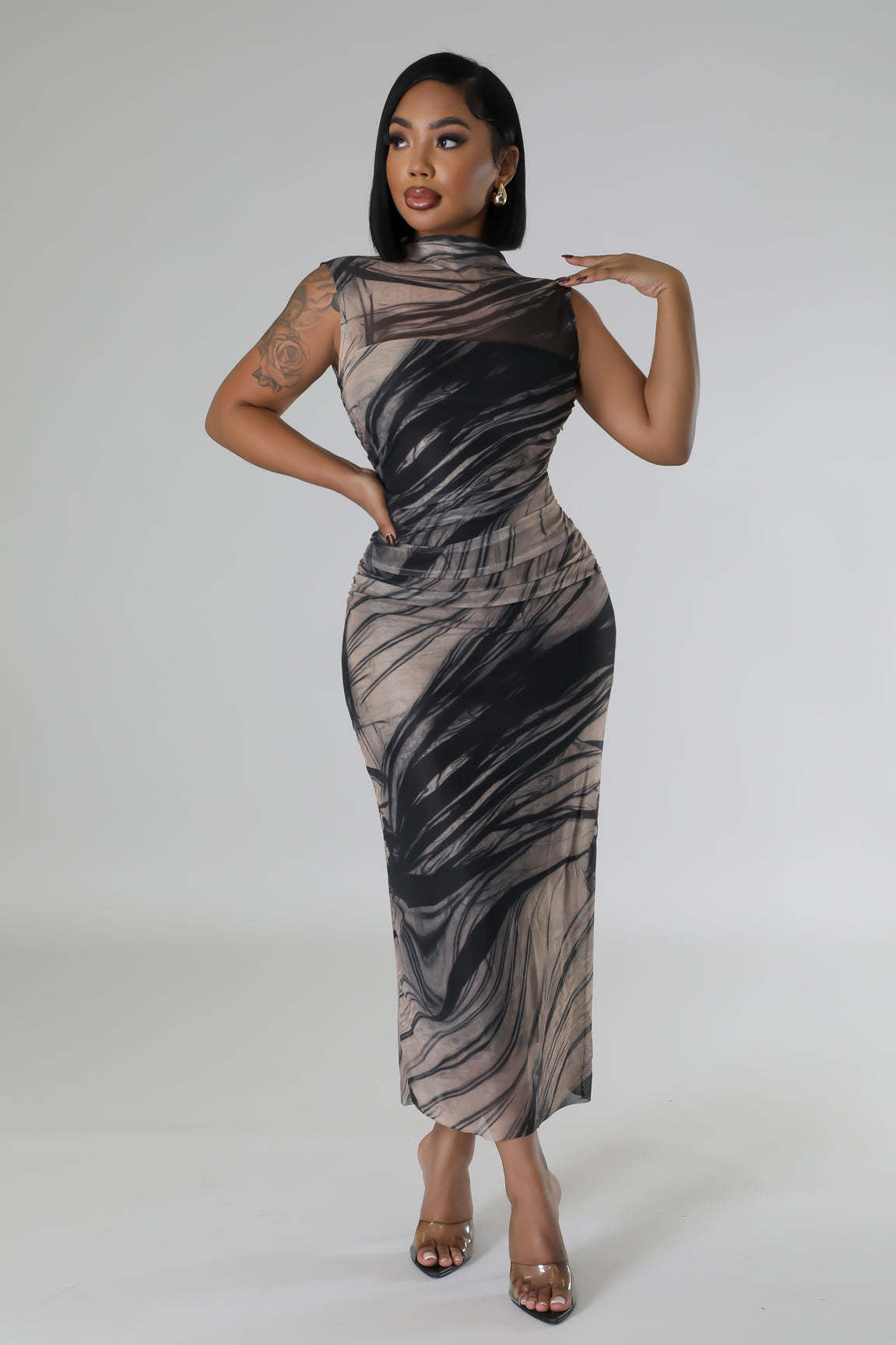 Women mesh elegant sleeveless printed dress 3