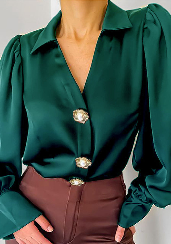 Fall Fashion Balloon Sleeve Casual Loose Satin Blouse