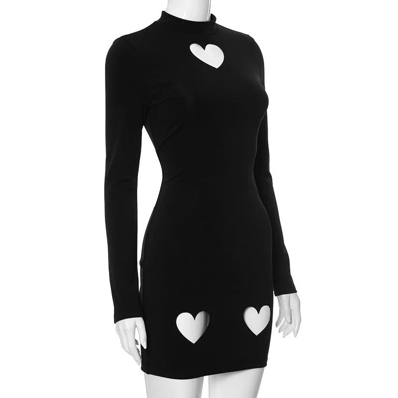 Women's Spring Fashion Sexy Heart Print Hollow Long Sleeve Dress 8