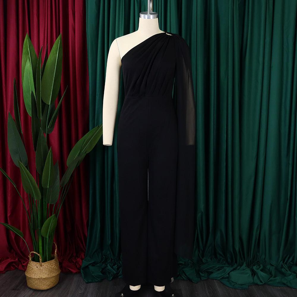 African Women's Solid Color Sexy One Shoulder Formal Party Fashion Jumpsuit 37