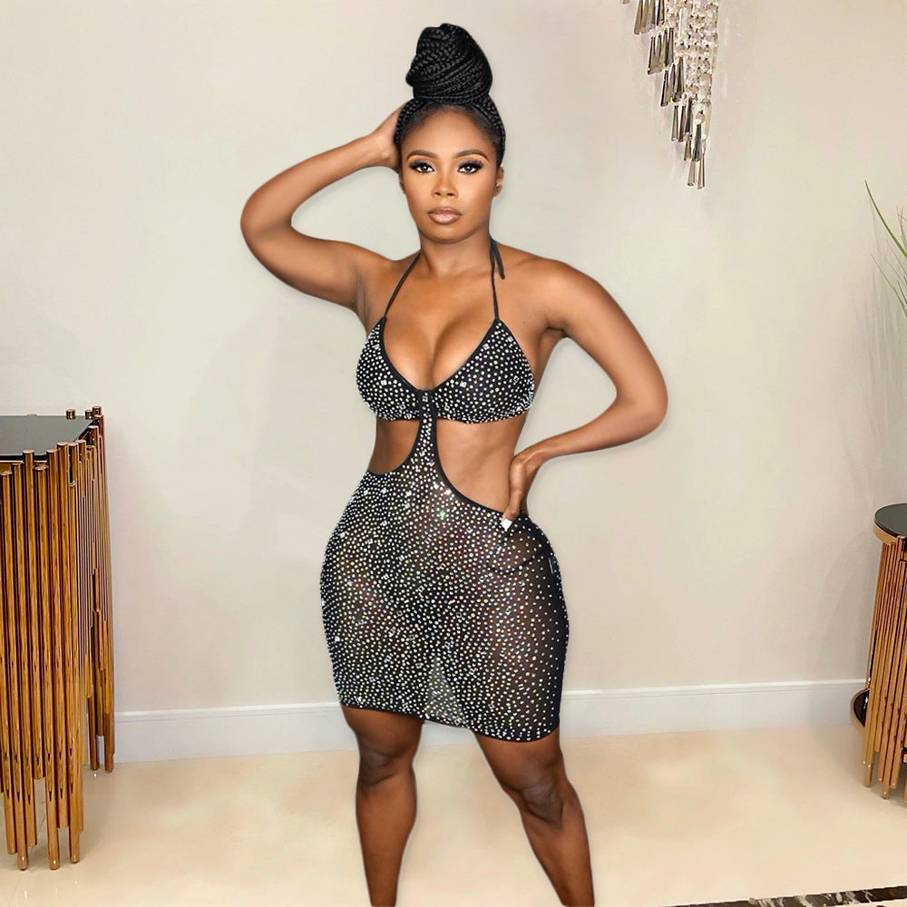 Sexy cutout Low Back diamond blingbling dress women's nightclub 3