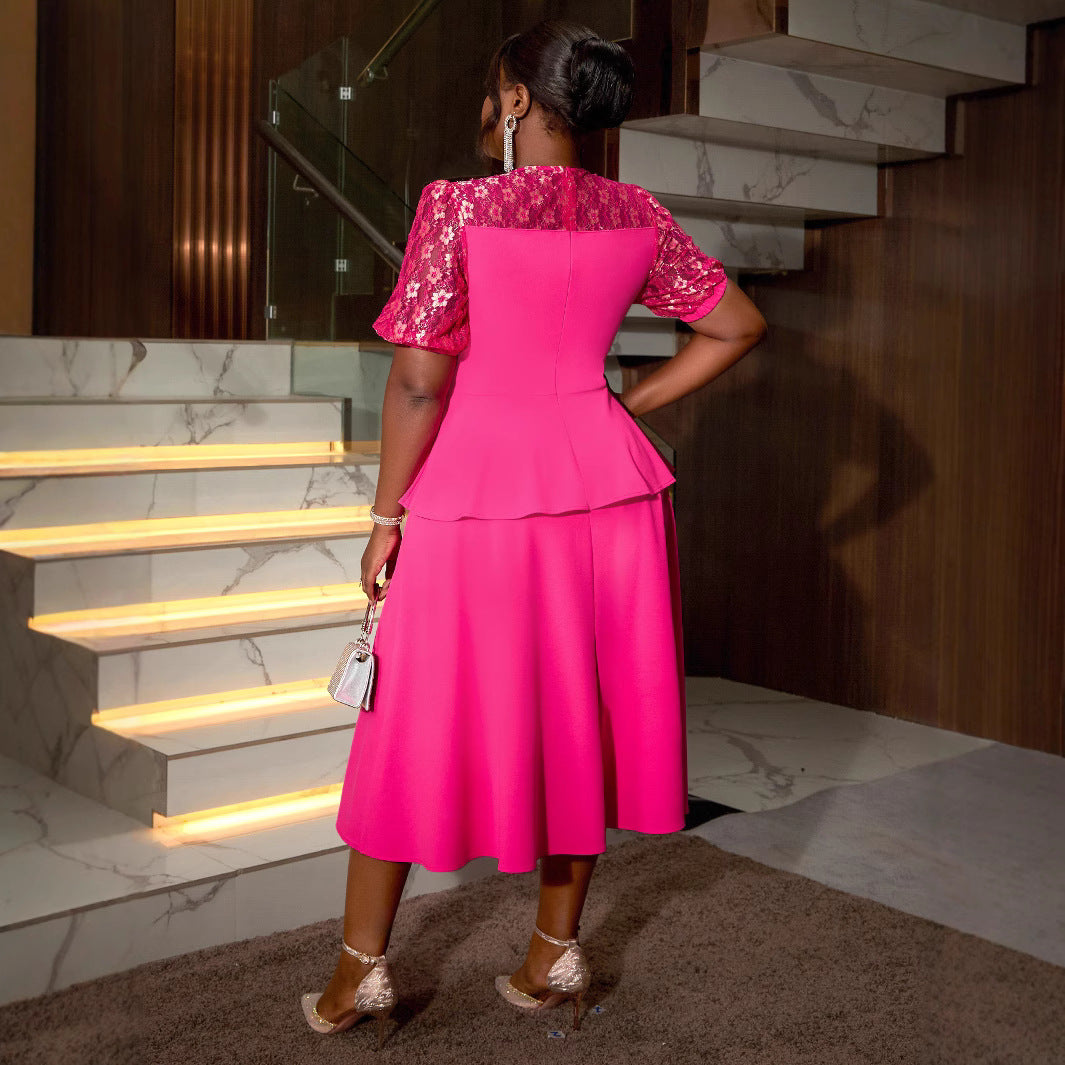 Chic Lace Patchwork Ruffled A-Line Formal Party Dress 4