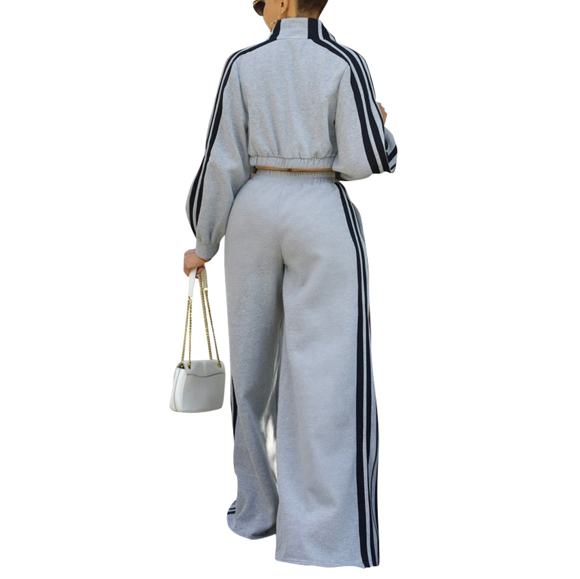 Women's Autumn Winter Sports Striped Jacket Loose Pants Two-Piece Set 7