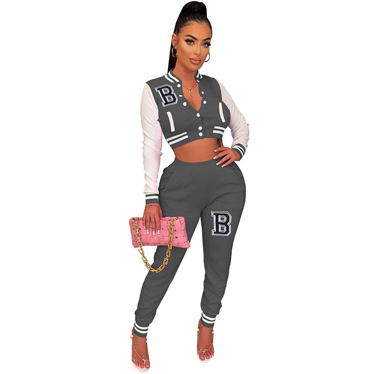 Women's Letter Print Casual Two-Piece Patchwork Tracksuit 5
