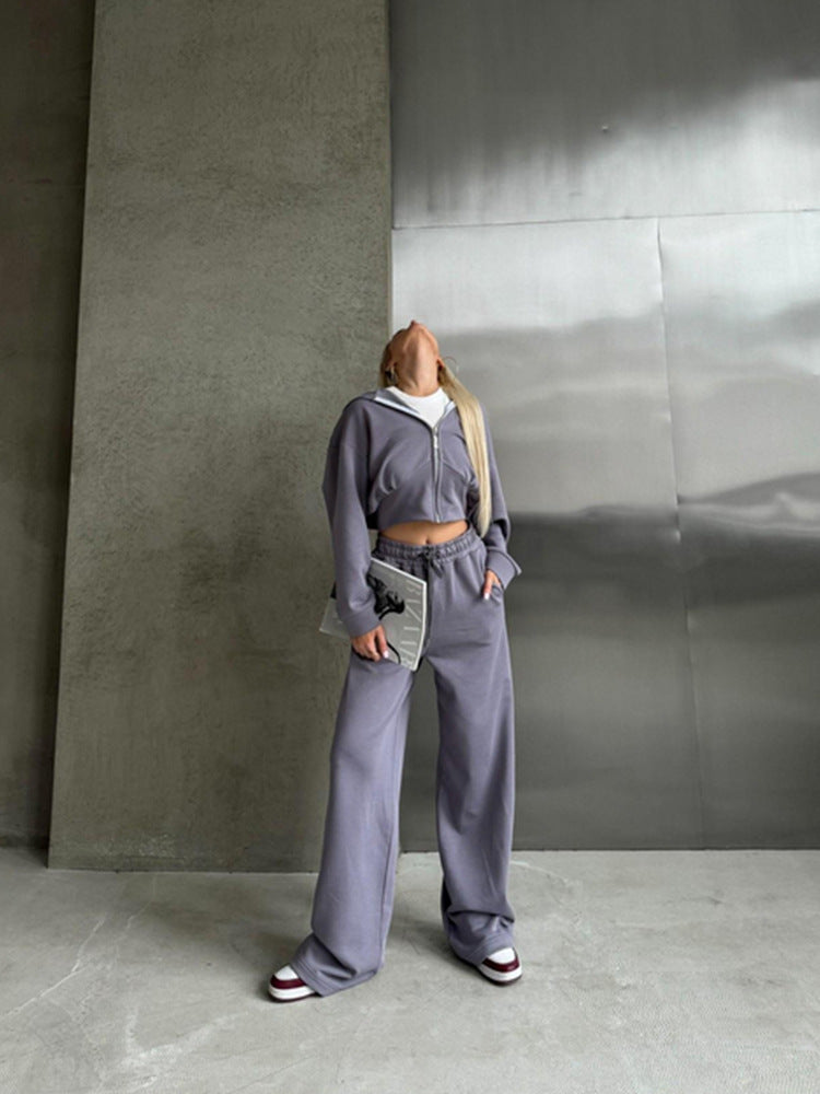 Women Fall Casual Long Sleeve Zipper Hoodies andSolid Lace-up PantsTwo Piece Set 22