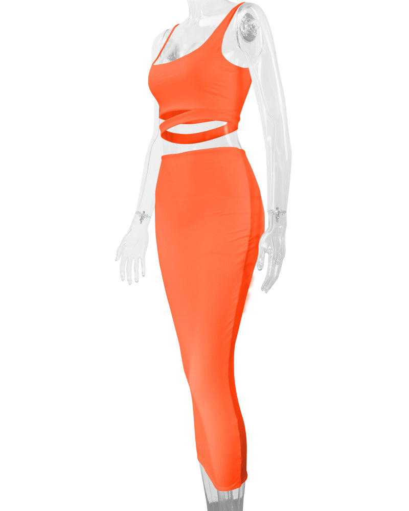 Autumn and Winter Women's Fashion Sexy Hollow Two-piece Skirt Set 24