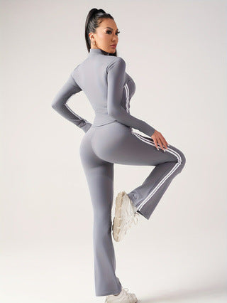 Women autumn contrasting color casual running and fitness two-piece set 11