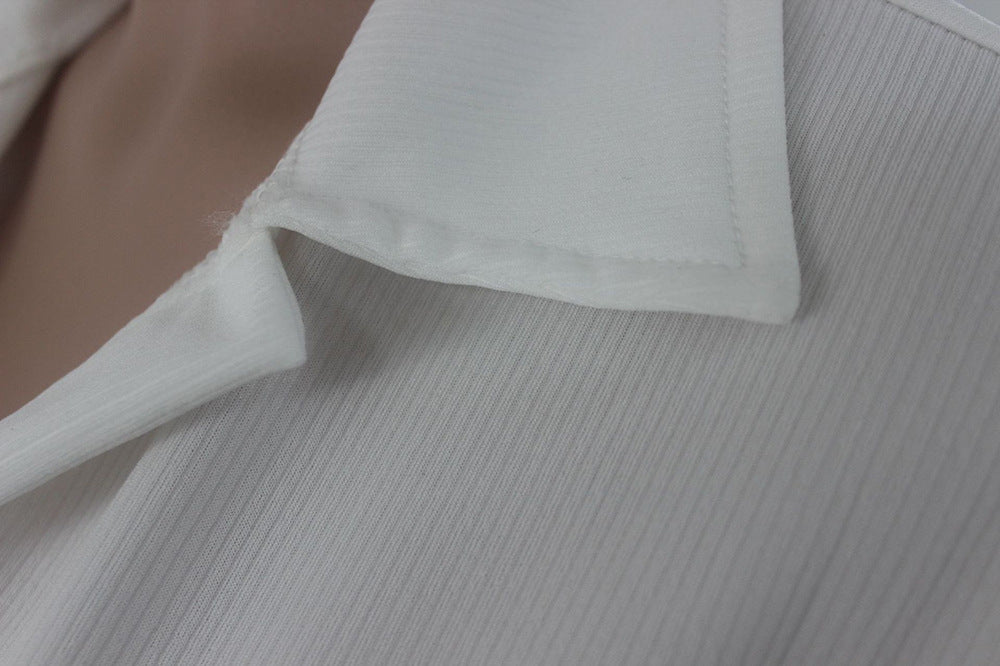 Plus Size Women summer white half-open collar long-sleeved dress 11