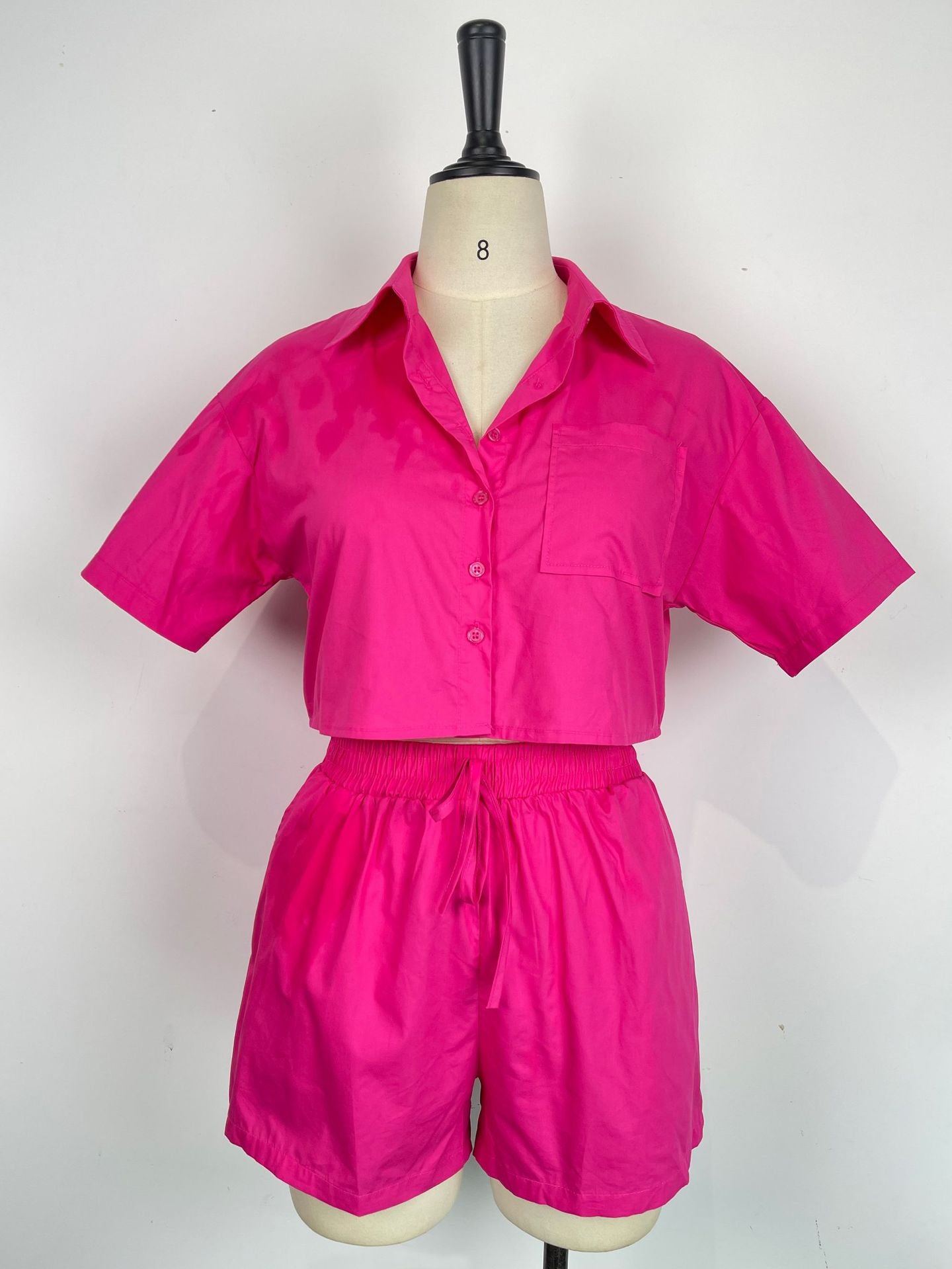 Ladies Short Sleeve Shirt Set Elastic Pocket Shorts Two-Piece Set 33