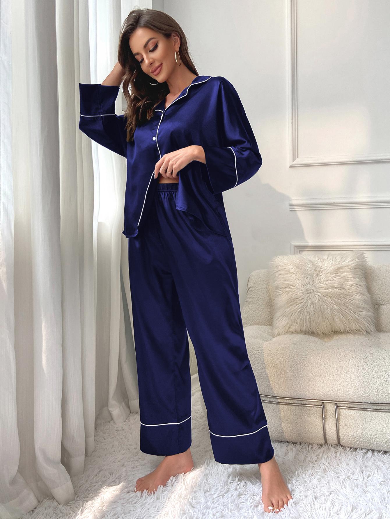 Simulated Silk Pajamas Women's Autumn and Winter Long Sleeve Lounge Wear Set Outdoor Wear 22