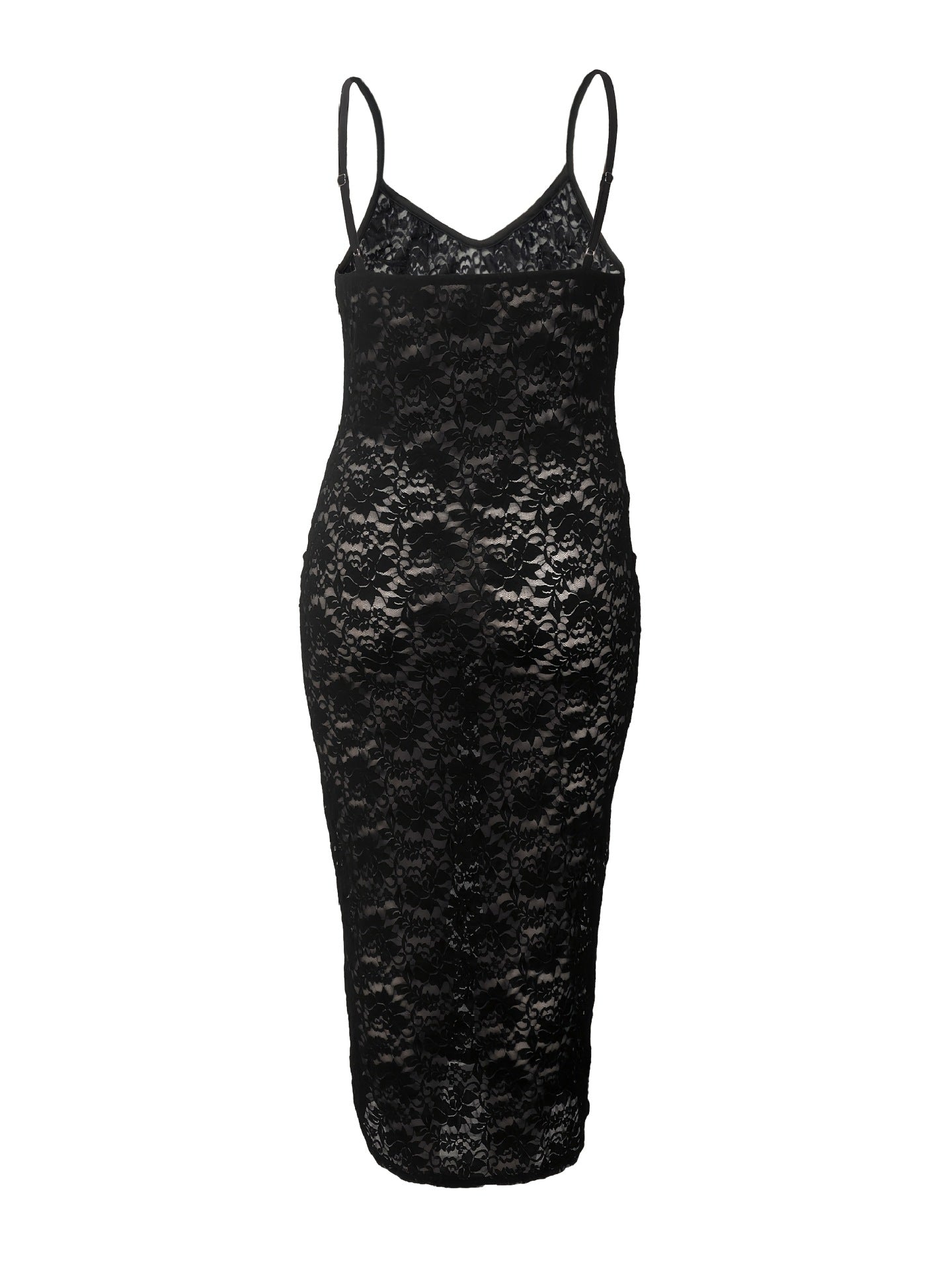 Plus Size Women's Spring/Summer Sexy Solid Color Lace Slim Waist Bodycon Strap Dress 6