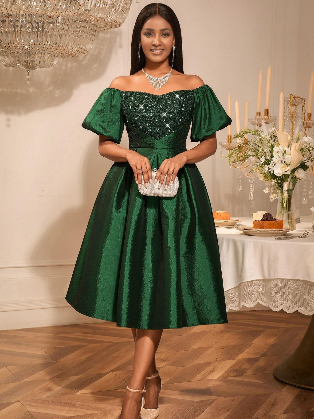 Women Retro Sexy Off Shoulder Elegant Sequin Formal Party Dress 12