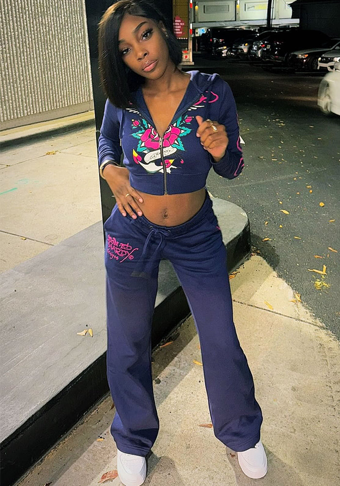 Women's Fashion Print Hoodie sweatpants Set