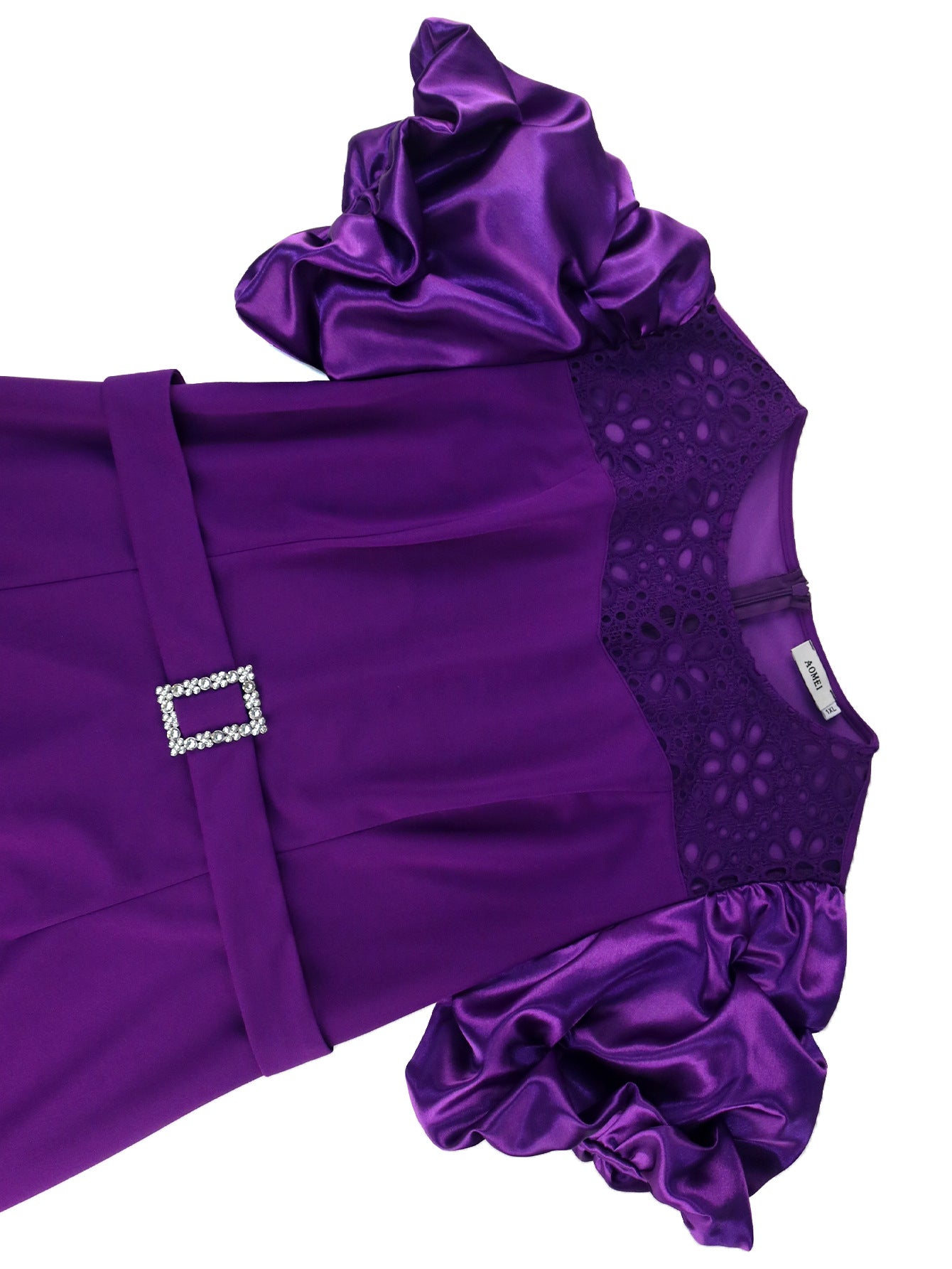 Women Lace Patchwork See-Through Round Neck Dress 5