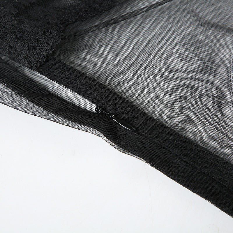 Women's See-Through Mesh Lace Strap Nightdress 20