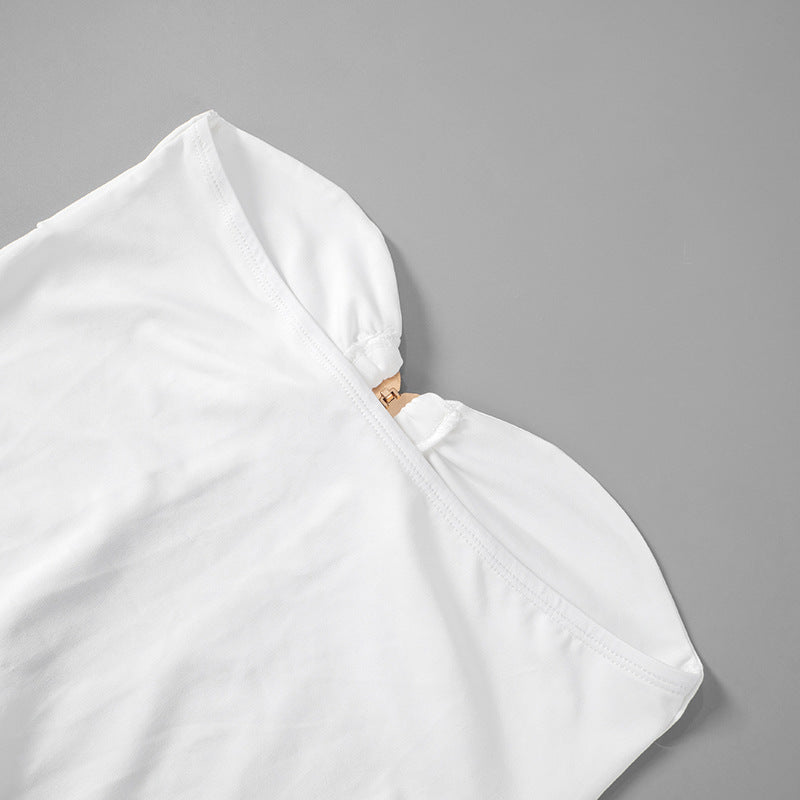 Women's Summer Solid Color Chic Elegant Strapless High Waist Long Dress 14