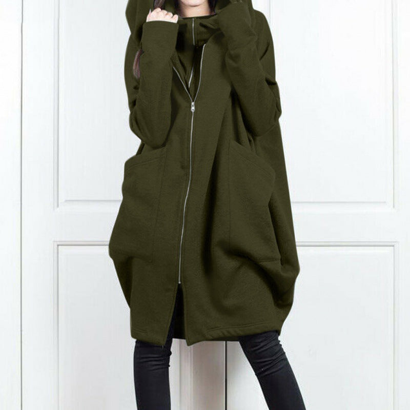 Women Hooded Pocket Zipper Fake Two Piece Loose Jacket Casual Hoodies 7