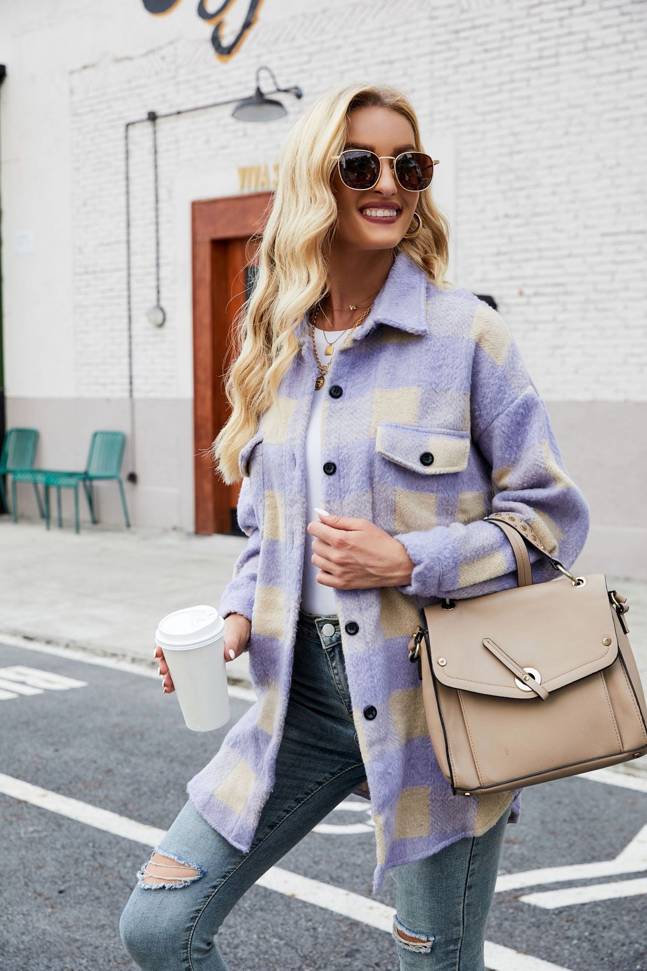 Autumn And Winter Single-Breasted Turndown Collar Long-Sleeved Plaid Cardigan Shirt For Women 15