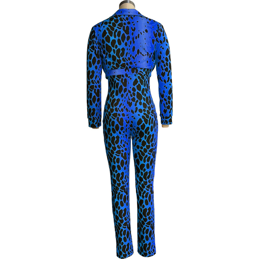 Women Casual Printed Jumpsuit and Coat Two-piece Set 19