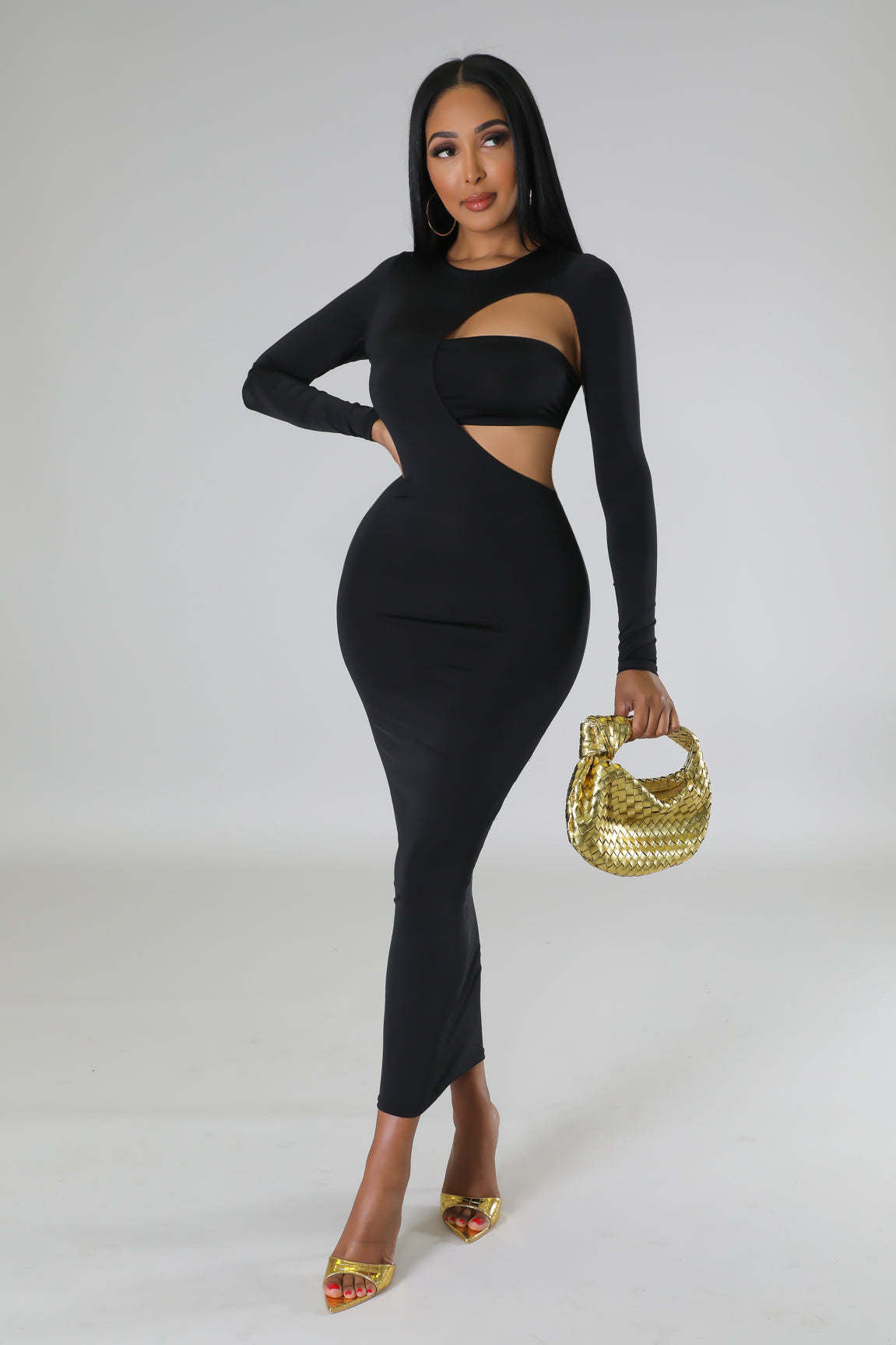 Solid Color Fashion Sexy Low Back Irregular Long-Sleeved Dress Strapless Top Two-Piece Set Women's Clothing 9