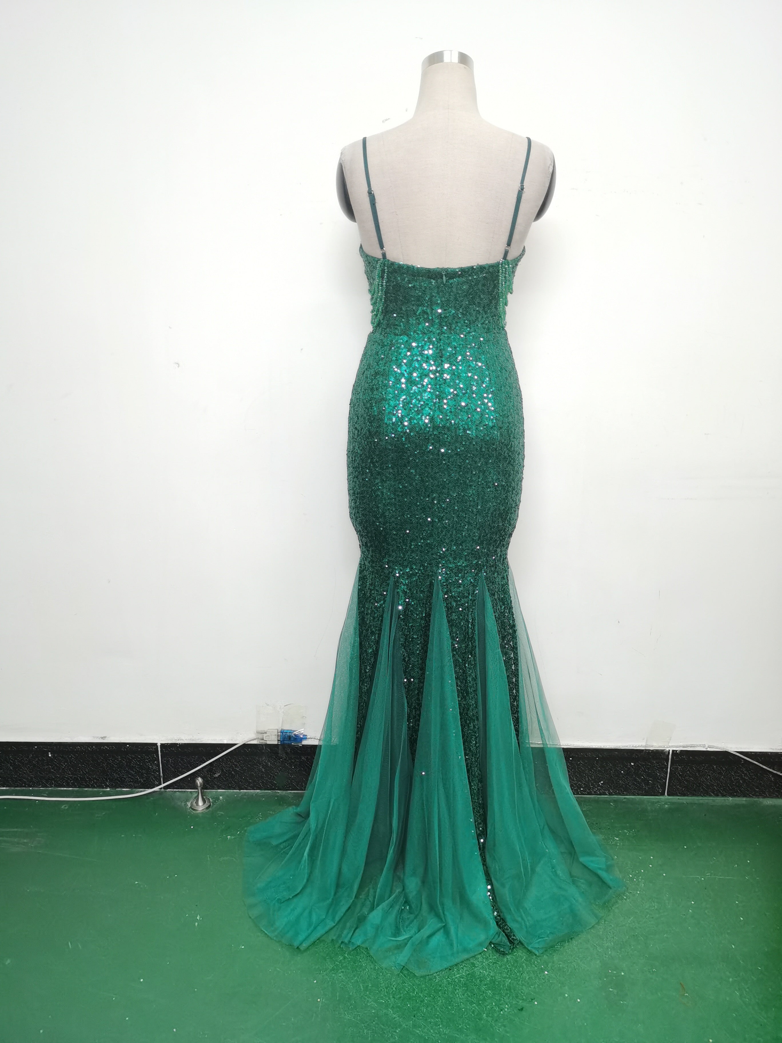 Strap Beading Mesh Sequin Evening Dress 22
