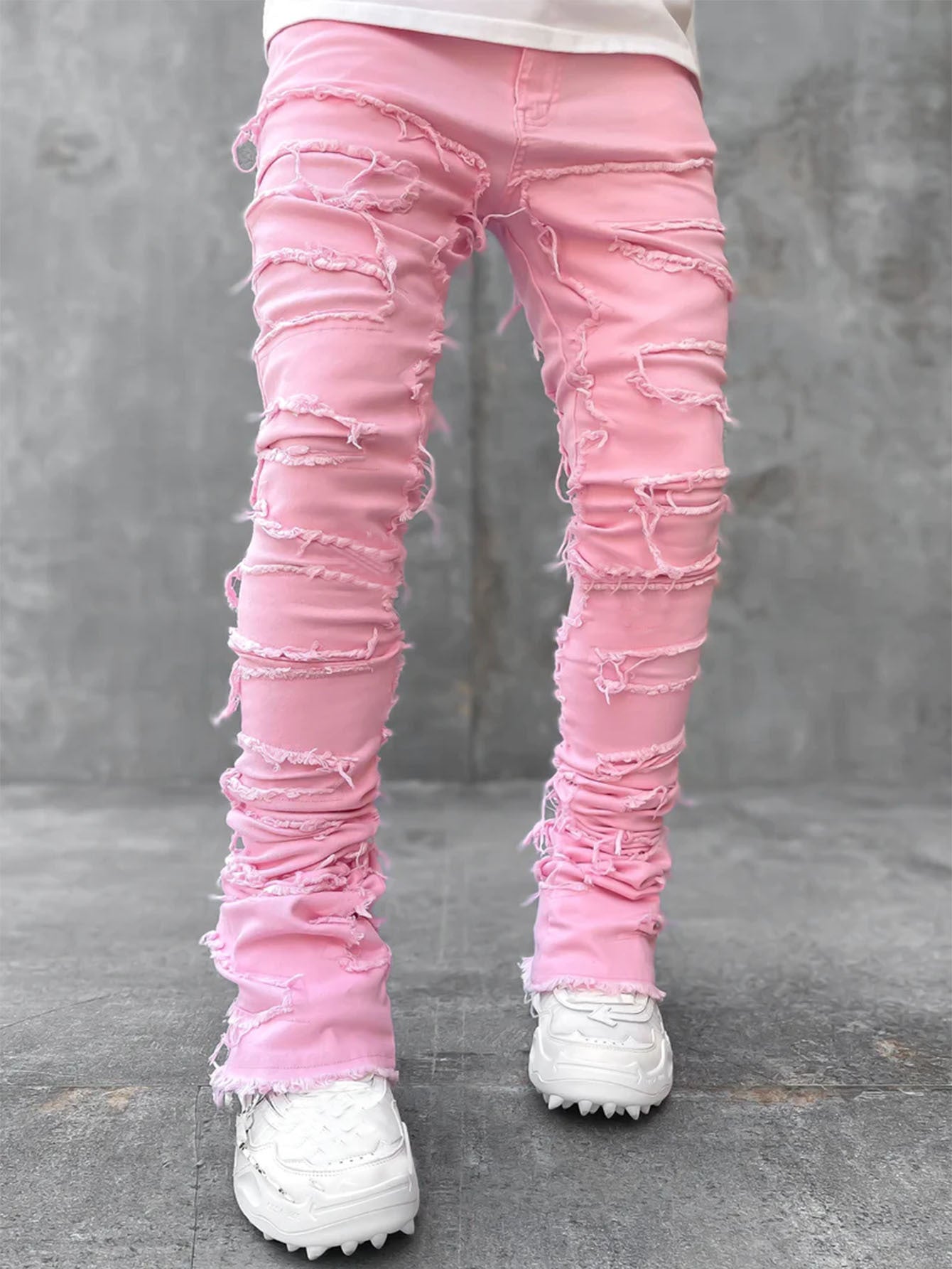 Men's Denim Straight Leg Pants Street Fashion Stretch Patch Denim Straight Leg Pants 11