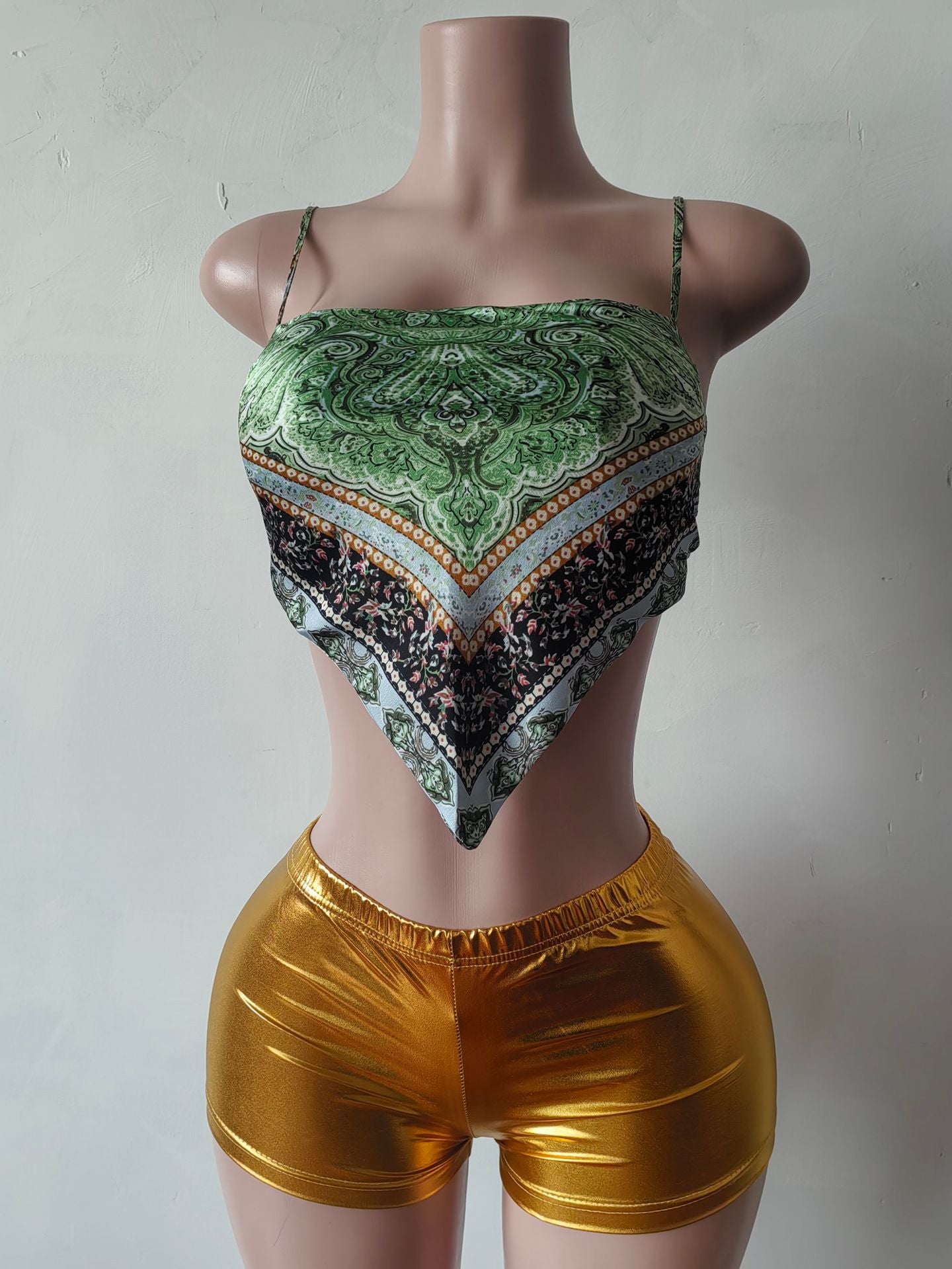 Women Casual Strapless Suspender Printed Top Shorts/Cropped Pants Two-piece Set 16