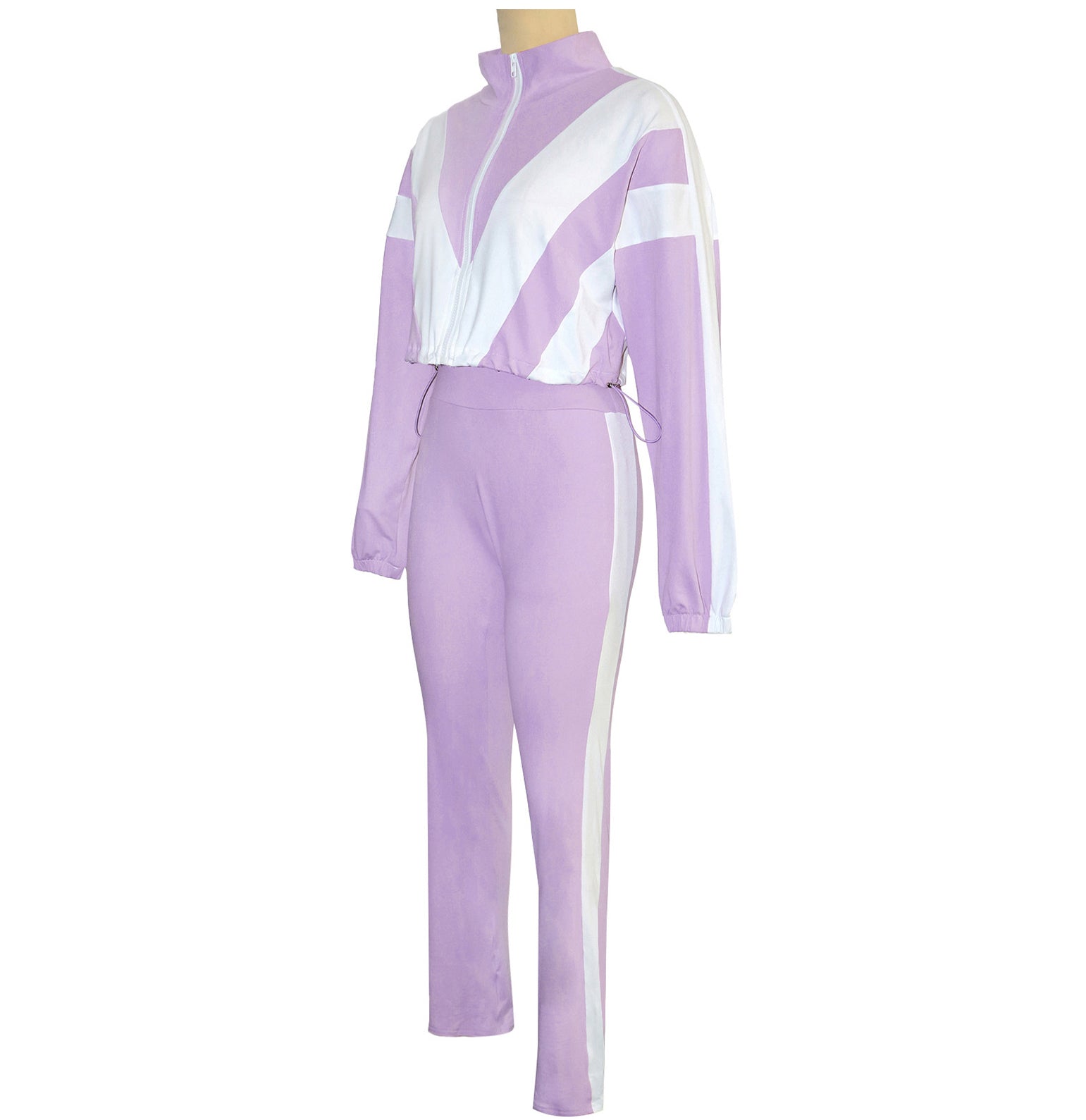 Contrast Color Patchwork High-Waist Sporty Two-Piece Pants Set 15