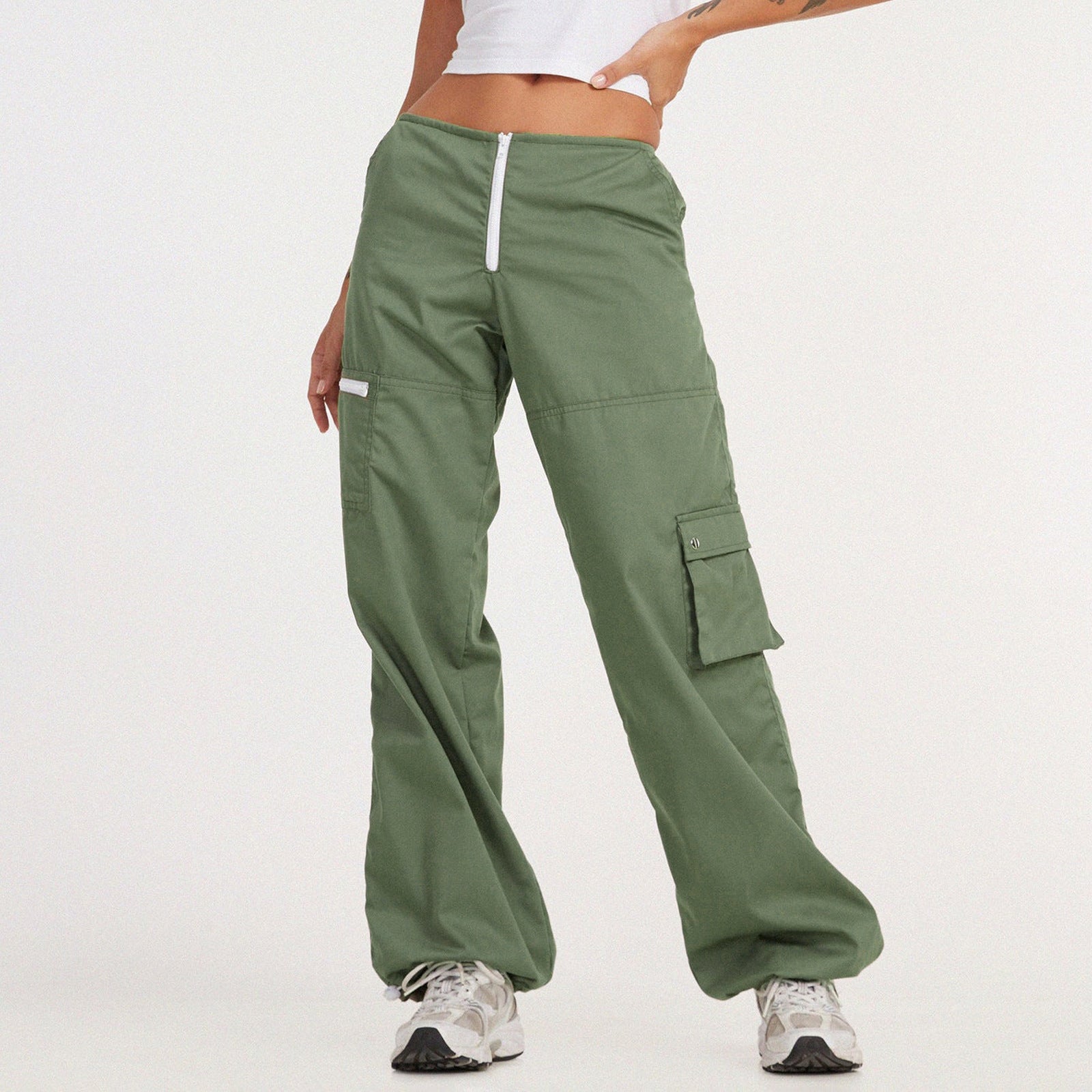 Spring Summer Cargo Pants Women's Multi-pocket Wide Leg Pants Straight High Waist Loose Pants 7