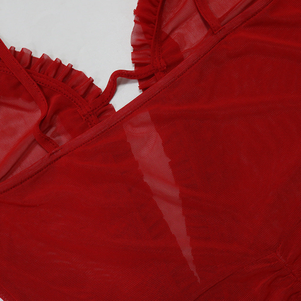 Sexy See-Through Mesh Solid Color High Slit Dress 16