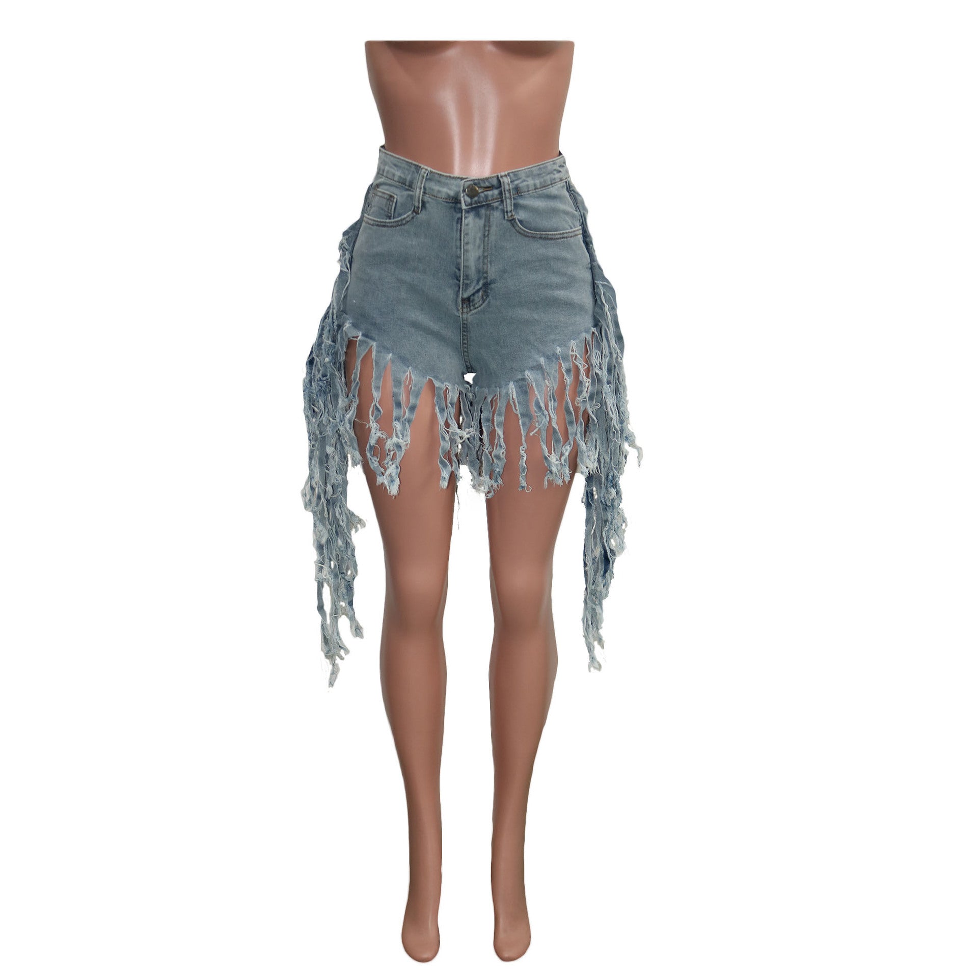 Women Ripped Tassel Denim Shorts 31