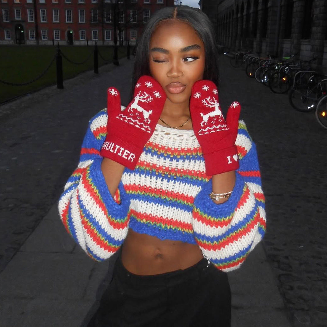 Women Fall/Winter Long Puff Sleeve Striped Sweater 3