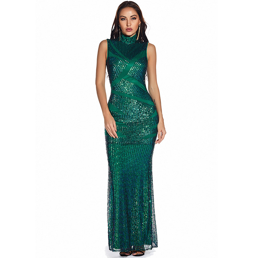 Women's Sexy Slim Green Sequin Evening Dress 3