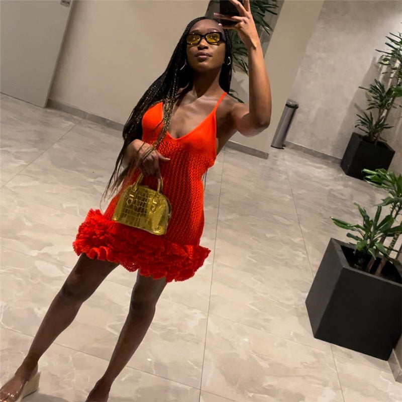 Summer women's sexy suspenders Low Back V-neck low-cut high-waist bud dress 5