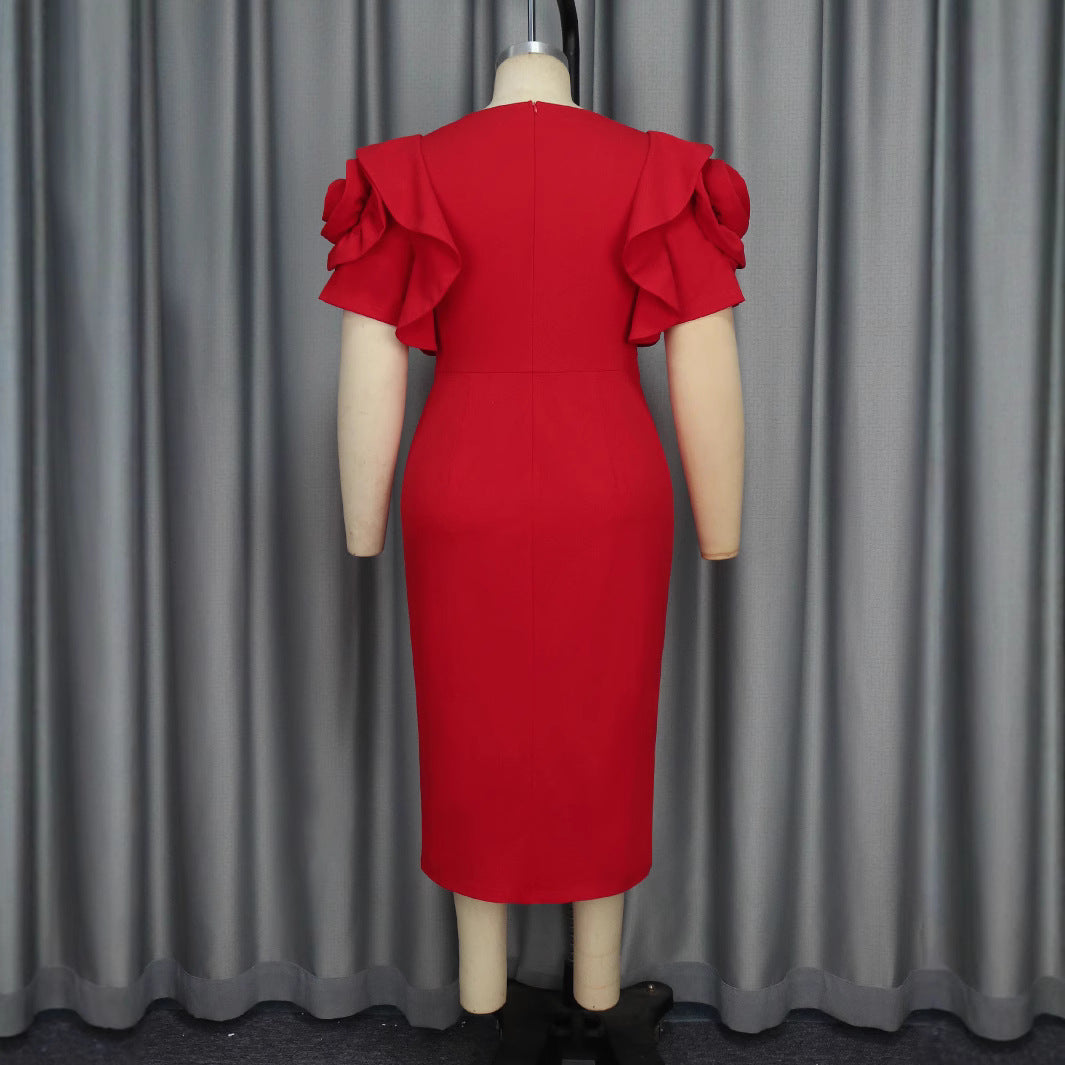 Women Round Neck petal sleeve Formal Party flower Dresses 4