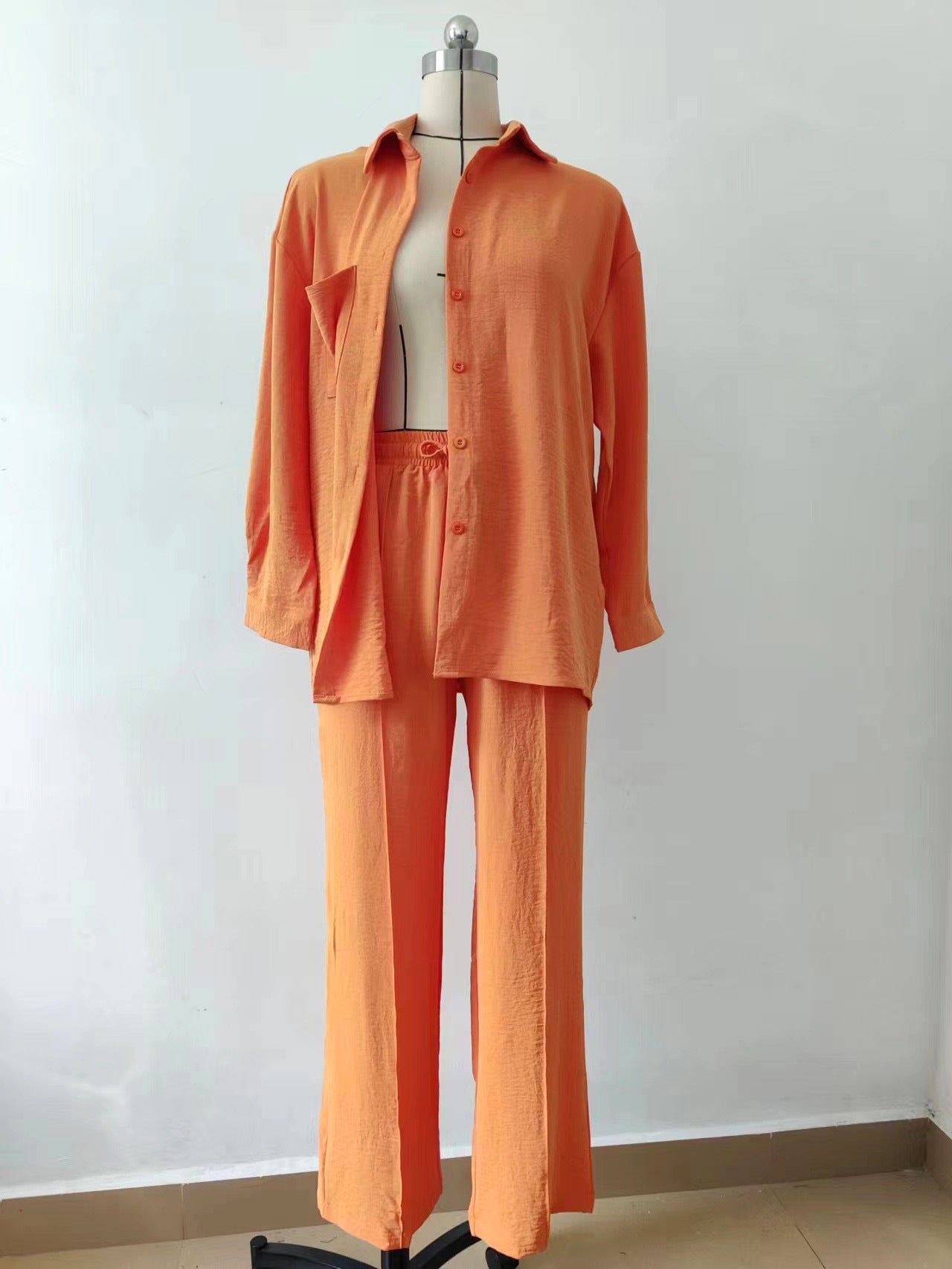 women's autumn and winter long-sleeved shirt elastic waist trousers casual two-piece pants set 28