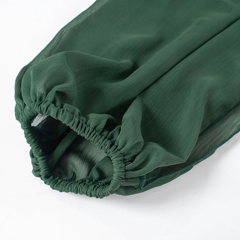 Women Summer Solid Casual Mesh Long Sleeve Lace-Up Backless Mini Dress 24