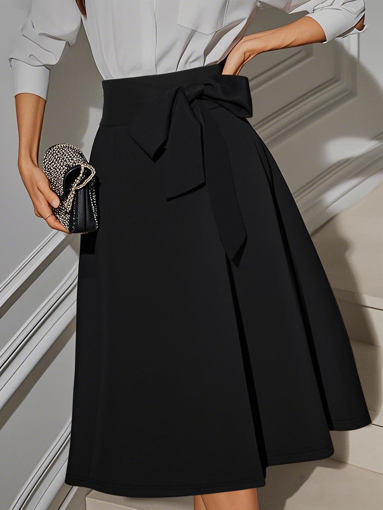 Women's Fashion Elegance Belt Solid Color Skirt 4