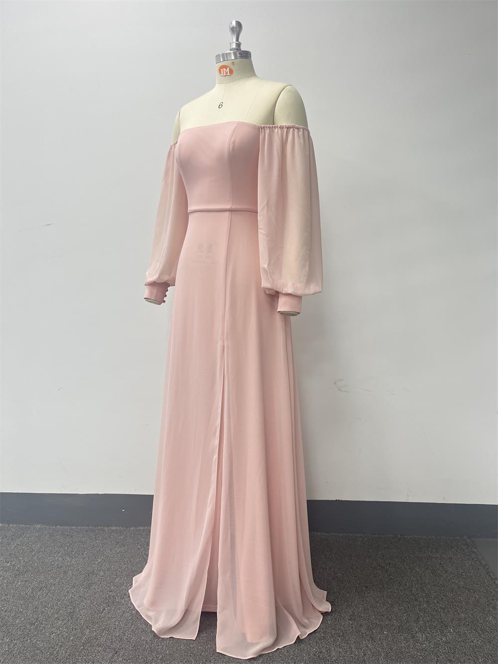 Women Elegant Strapless Long Sleeve Zip Slit Dress 6