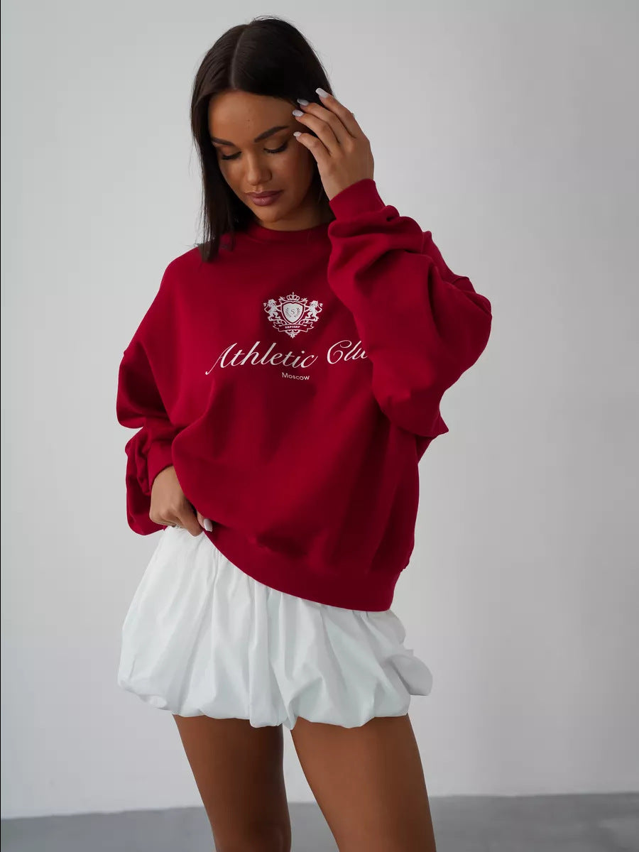 Trendy Letter Print American Autumn Winter Round Neck Long Sleeve T-shirt Top 6