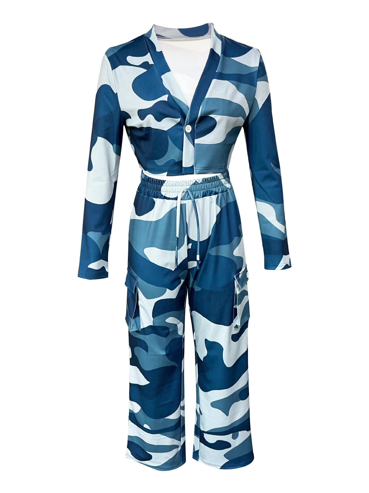 Women Camo Print Casual Sexy Crop Top and Pants Two-piece Set 21