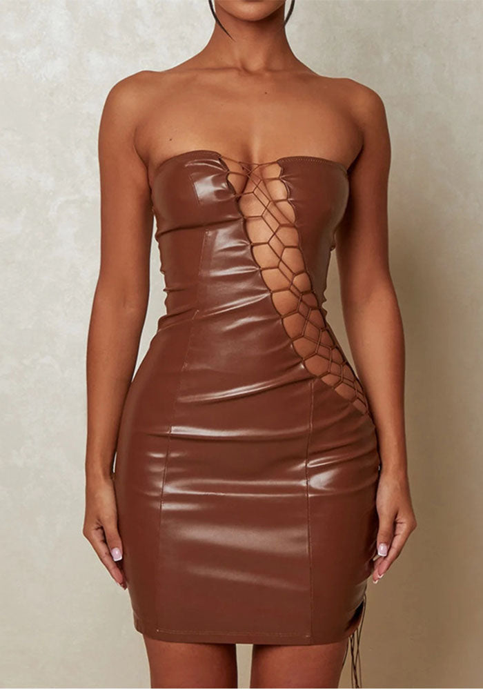 Women's Winter Sexy Strapless Lace-Up Slim Waist Bodycon Women's Dress