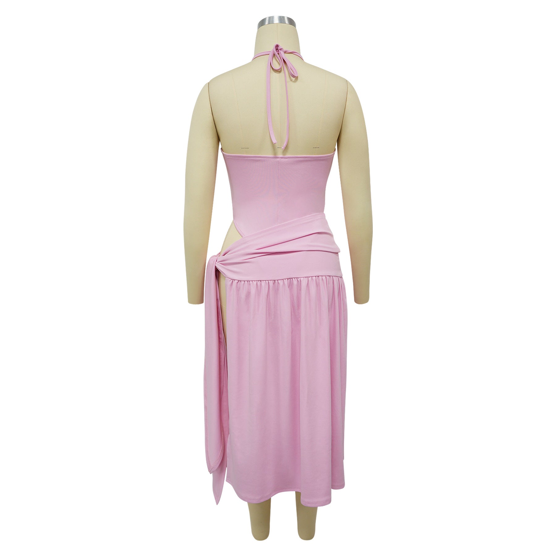 Women's Solid Color Lace-Up Sexy Slit Skirt Bodysuit Two Piece Set 9