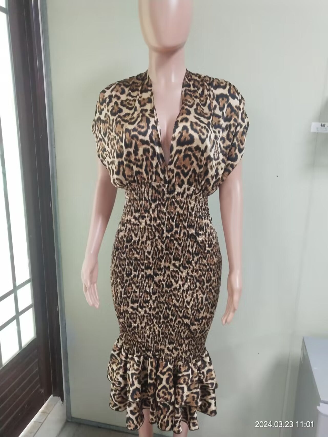 Summer v-neck Low Back Slim Fit leopard print Slim Waist sexy dress 6
