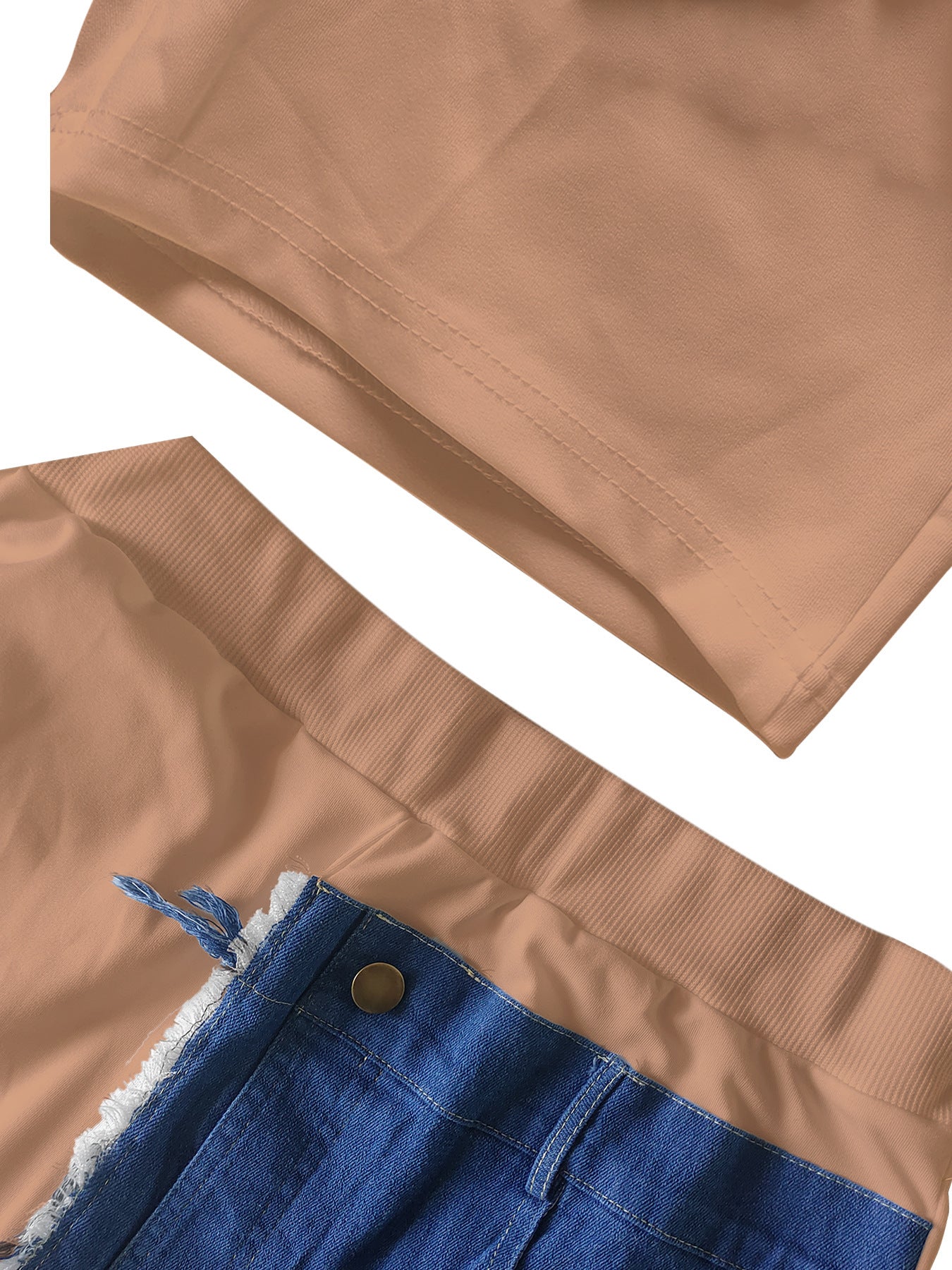 Women Casual Denim Patchwork Short-sleeved Top and Shorts Two-piece Set 32