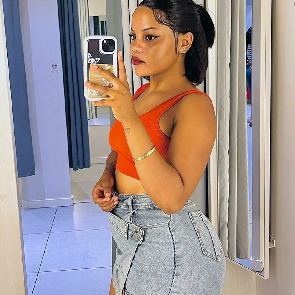 Plus Size Women Irregular Denim Pants