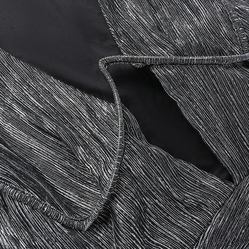 Sexy deep v steel ring pleated long sleeve dress 14