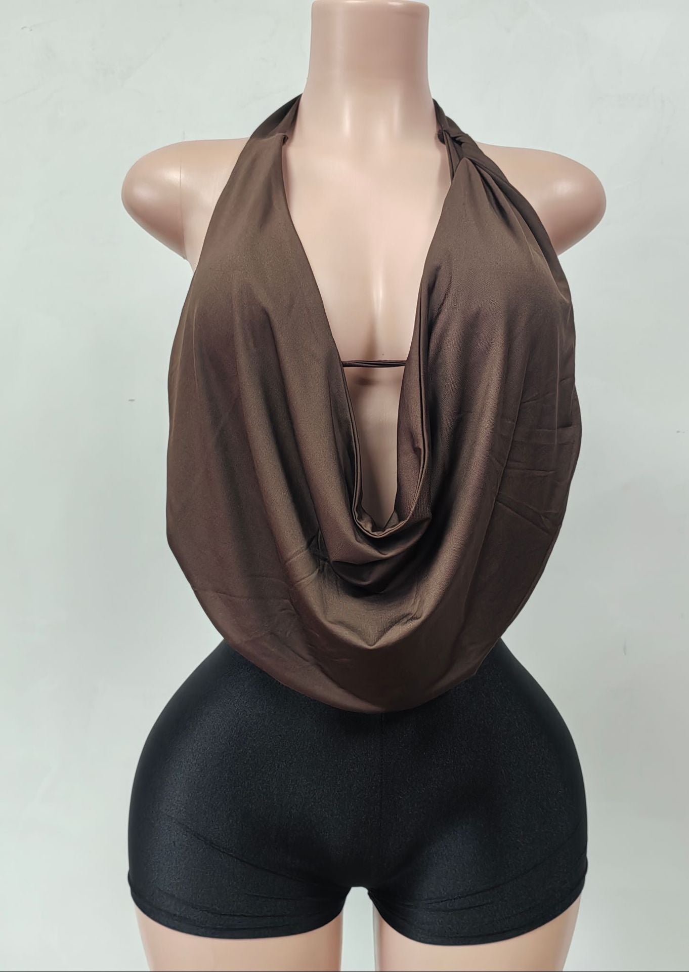 Spring Summer Women's Sexy Halter Neck Lace-Up Low Back Top Shorts Set 4